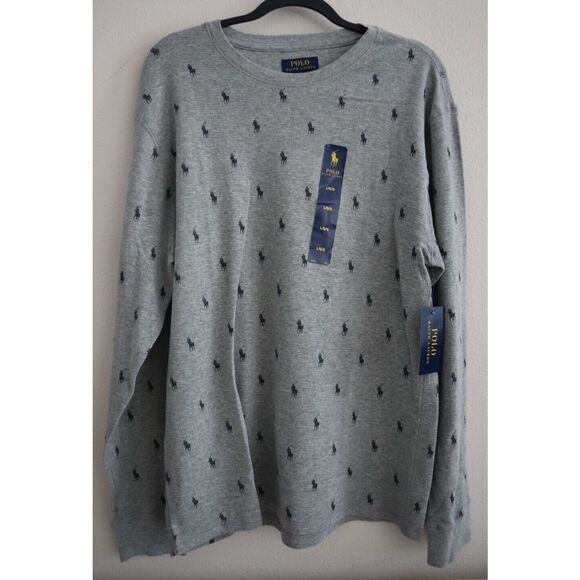 Polo Ralph Lauren PW25HR Men's Sz L Gray Waffle Knit Crew Neck L/S Lounge Shirt - Picture 1 of 6